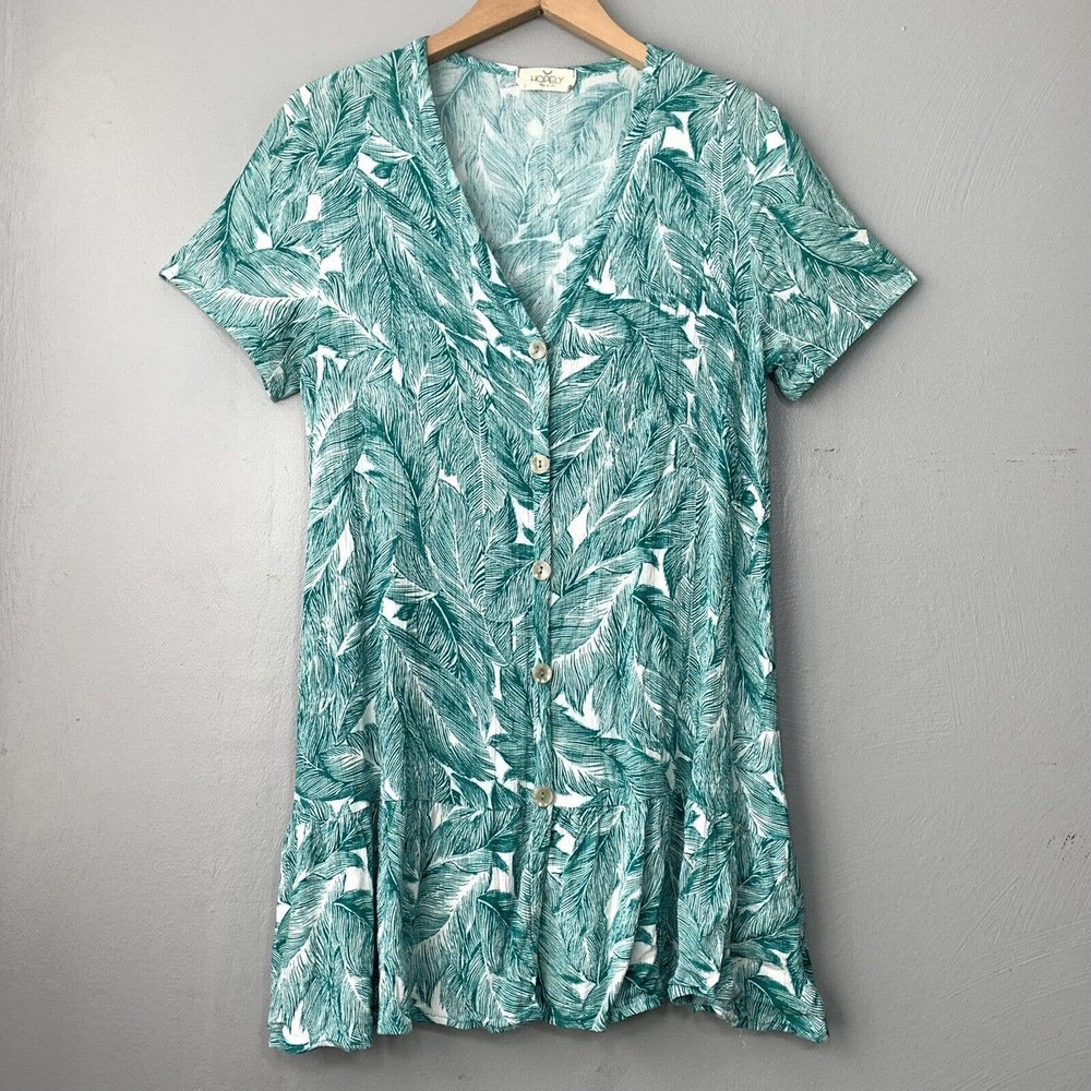 Hopely Womens Small Short Sleeve Tropical Floral Leaf Peplum Tunic Top Rayon